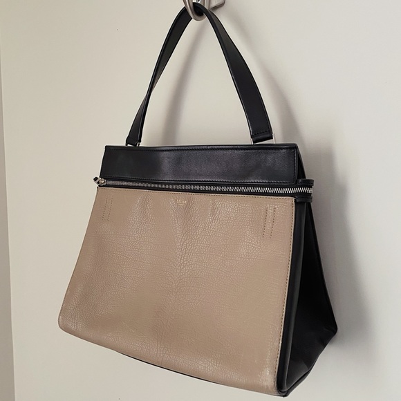 Celine Edge Phoebe Philo Taupe Tan Black Leather Shoulder Tote Bag Italy - Picture 2 of 11
